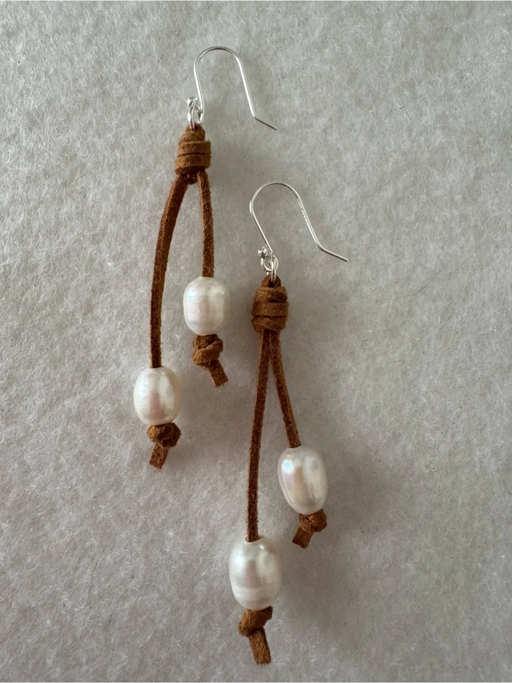 Sundance Brown Suede Cord Pearl Drop Earrings NEW